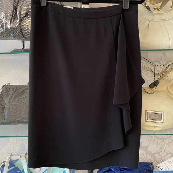 ARMANI COLLECZIONI Black Ruffle Front Straight/Pencil Skirt